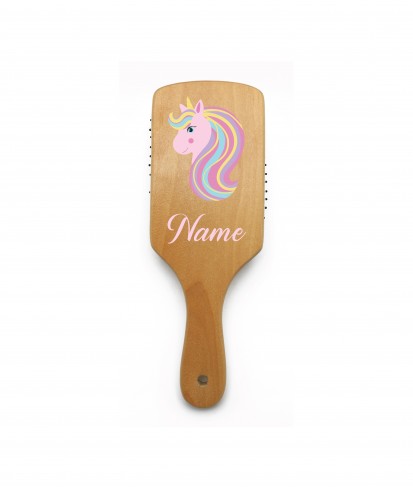 Unicorn Personalised Wooden Bamboo Paddle Hair Brush